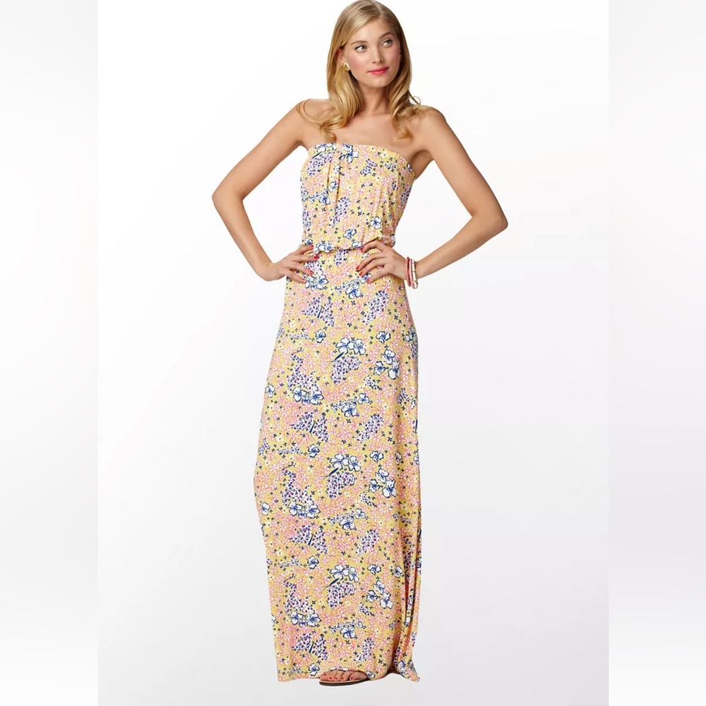 Lilly Pulitzer Marlisa Starfruit yellow Little Lady Floral Strapless Maxi Dress